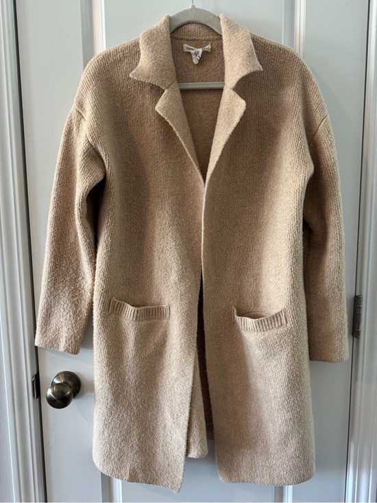 Sweaters - Women’s Open-Front Long Knit Coatigan in Beige